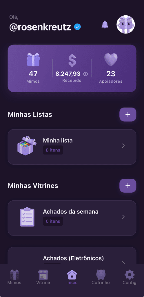 Mimo App — Tela Início