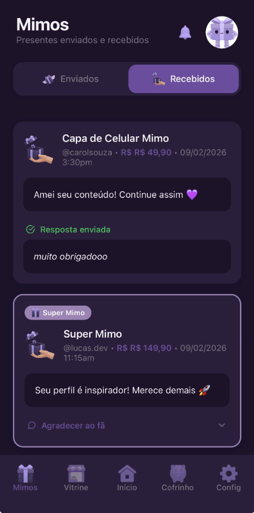 Mimos Recebidos